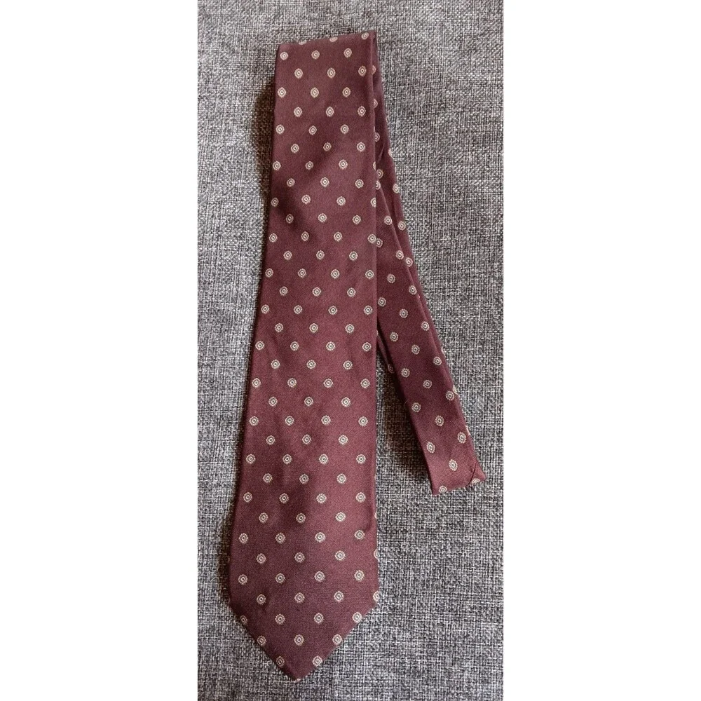 Dress Tie 70s 80s 90s Y2K Mens Giacomo Brown Polka Dot silk 3.25 Wide 57 Long